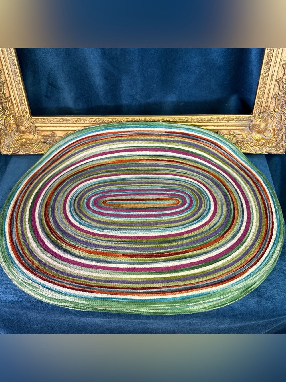 Set Of 4 Crate & Barrel Rubicon Oval Multicolor Placemats 14”x19” 100% Cotton